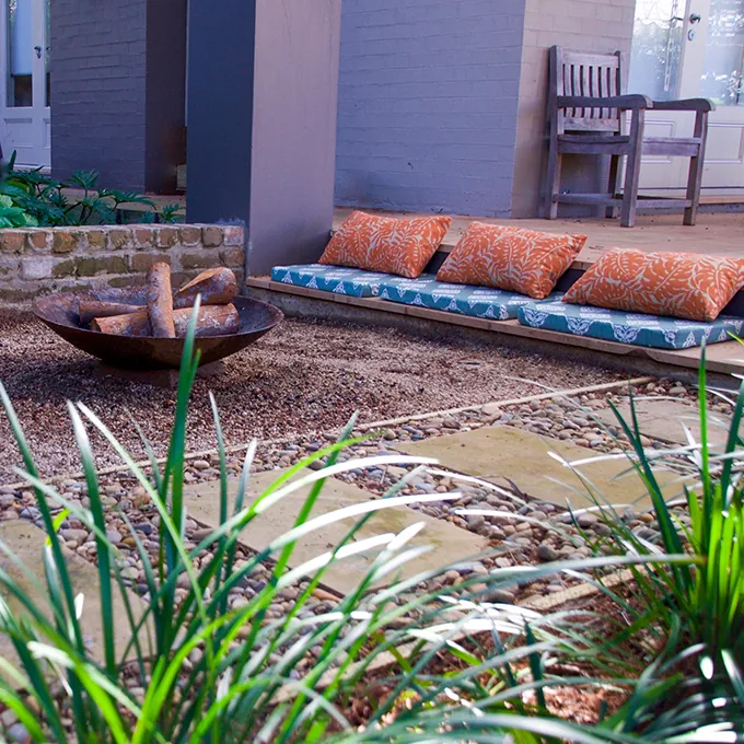 Firepit terrace in a Greenwich garden